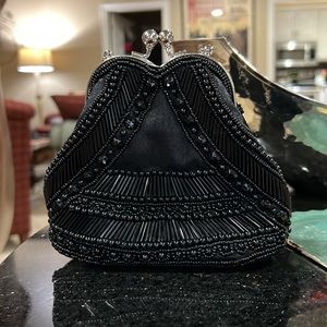 BIJOUX TERNER BLACK BEADED MINI EVENING BAG